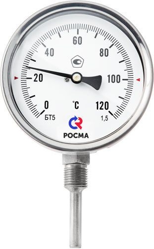 Термометр коррозионностойкий (радиальное присоединение) БТ-72.220,  длина 100мм.
